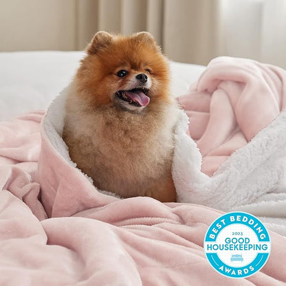 Bedsure GentleSoft Sherpa Fleece Blankets Queen Size for Bed - Thick and Warm Throw for Girls, Soft Fuzzy Plush Queen Blanket for Winter, Pink, 90x90 Inches