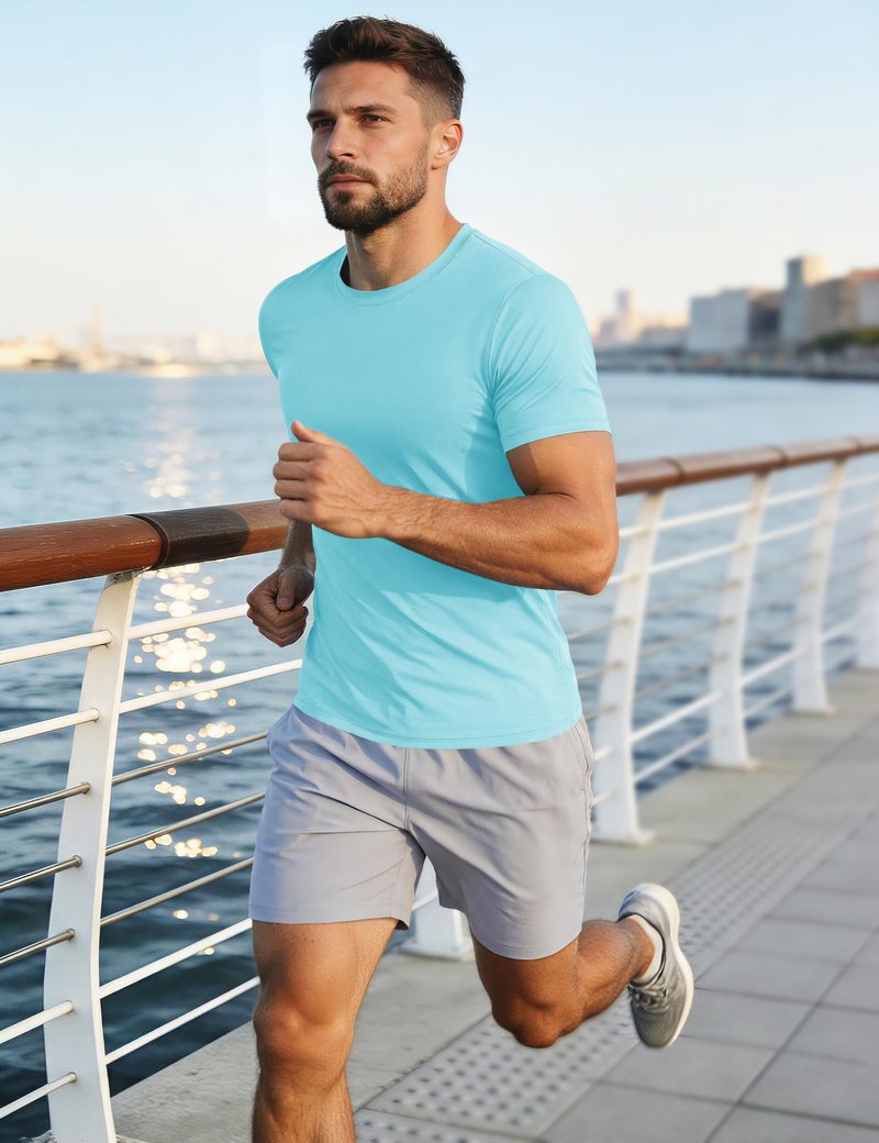 Mens Short Sleeve Sun Shirts Lightweight Shirts Moisture Wicking UPF 50+ Workout Running Shirt Dry Fit Active T-Shirt Lake Blue