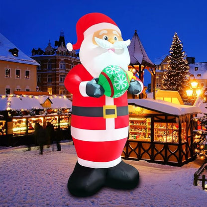 10FT Santa Claus Christmas Inflatable Decorations Blow Up Giant Santa Snowflake Ball Indoor Outdoor Decor Lights for Party Holiday Xmas Lawn Outside Patio Yard Garden Home Ornaments