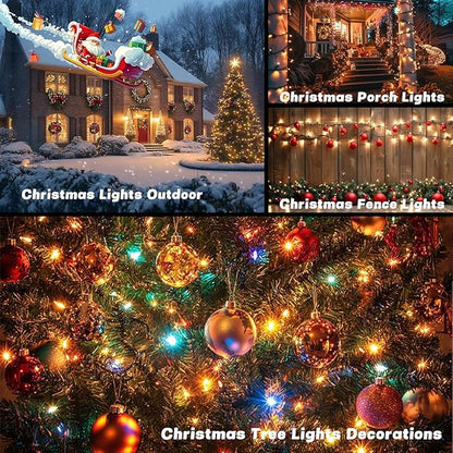 OZS 4 Pack 320LED Solar String Lights Outdoor, Waterproof 8 Modes Solar Tree Light, Green Wire Christmas Lights Outdoor for Garden, Party, Wedding, Christmas Decorations (Warm White)
