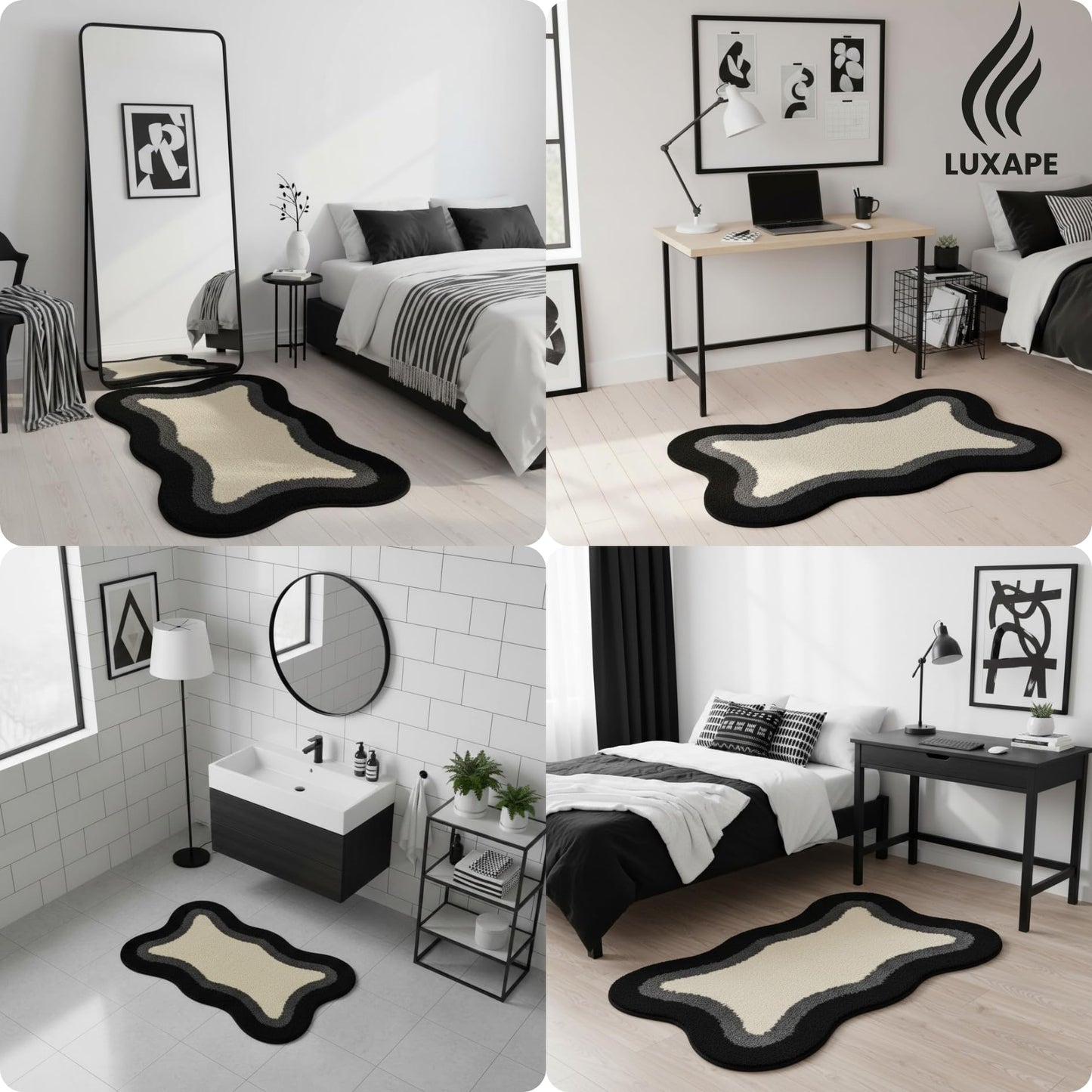Luxape Cloud Rug - Black Fun Bathroom Decor - Irregular Shape - Handmade & Premium- 28in (70cm) - Hypebeast Room - Bathroom Bedroom, Children Bedroom - Aesthetic Room Decor Rugs