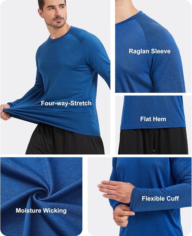 MLYENX Long Sleeve Workout Shirts for Men - UPF 50+ UV Protection, Quick Dry, Moisture Wicking | 7 Pack