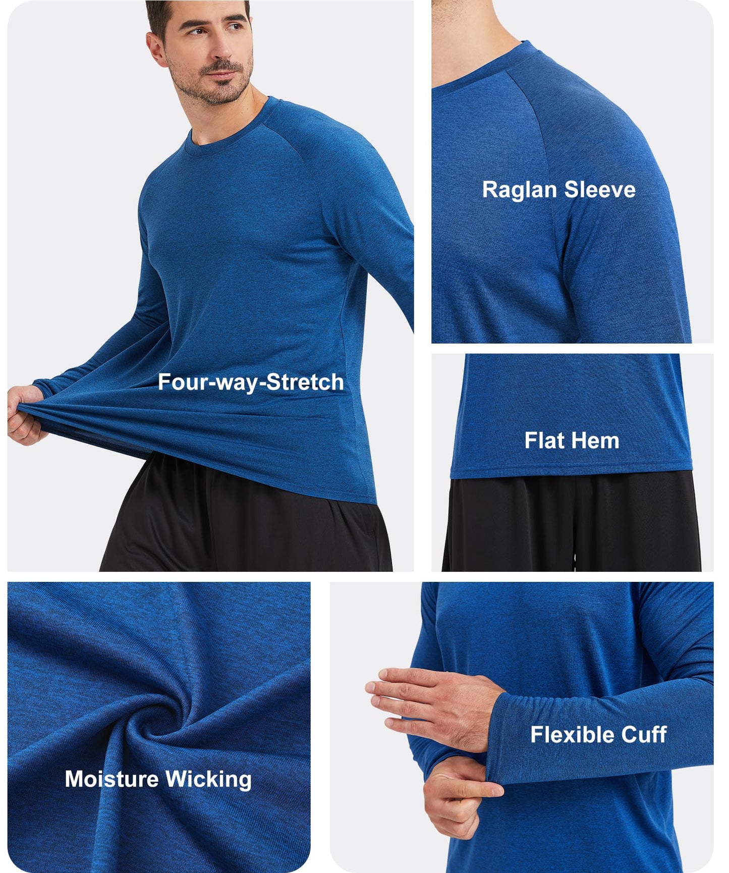 MLYENX 4 Pack Long Sleeve Shirts for Men UPF 50+ UV Sun Protection Quick Dry Moisture Wicking Workout Tee Shirts M