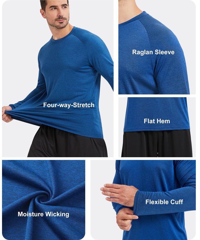 MLYENX 4 Pack Long Sleeve Shirts for Men UPF 50+ UV Sun Protection Quick Dry Moisture Wicking Workout Tee Shirts S