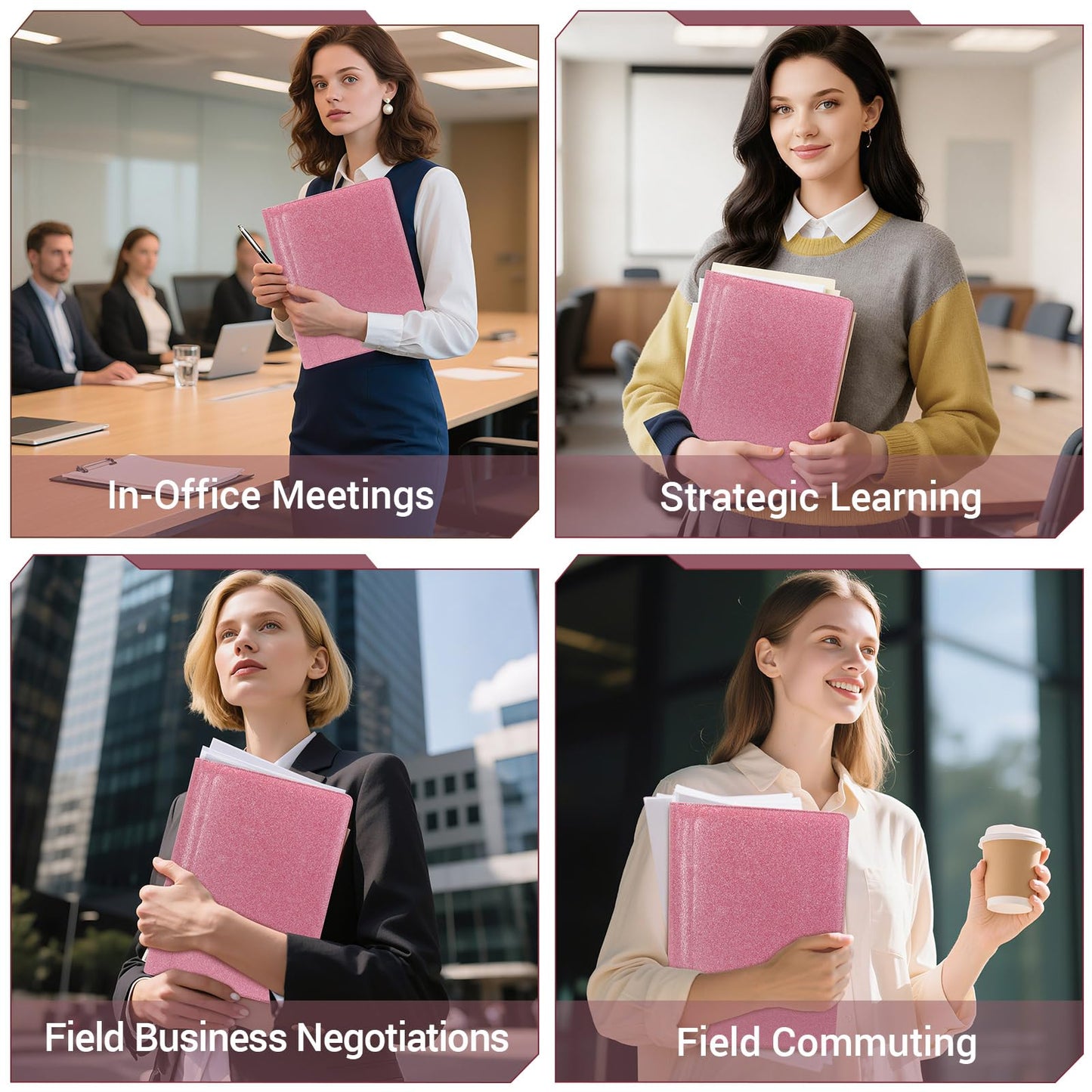 FORTAVEM Professional Portfolio Binder, Faux Leather Padfolio for Resume, Note-Taking & Meetings, A4 Letter Writing Pad Holder for Women & Men, Pink