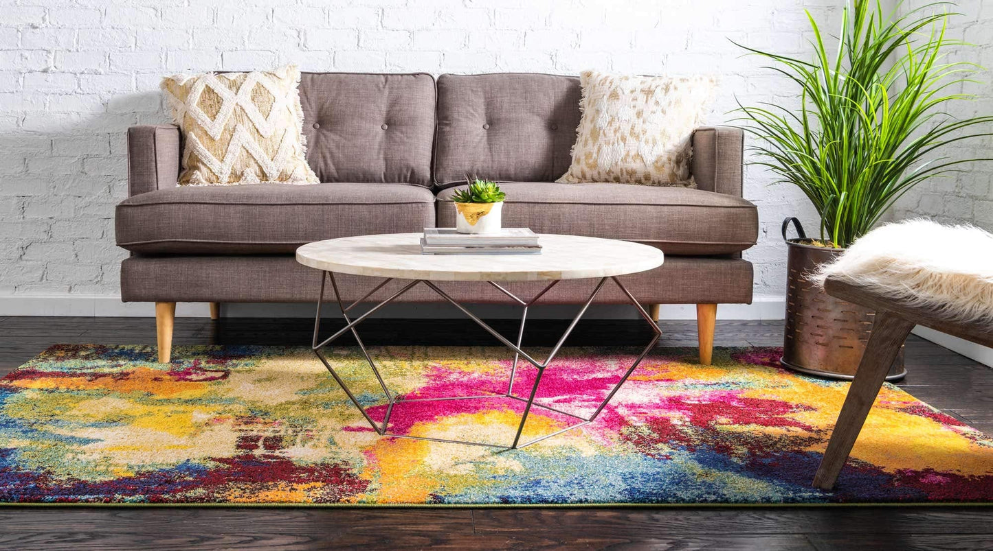 Unique Loom Estrella Collection Colorful, Abstract, Watercolor, Modern, Eclectic Area Rug (3' 3 x 5' 3 Rectangular, Multi/Beige)