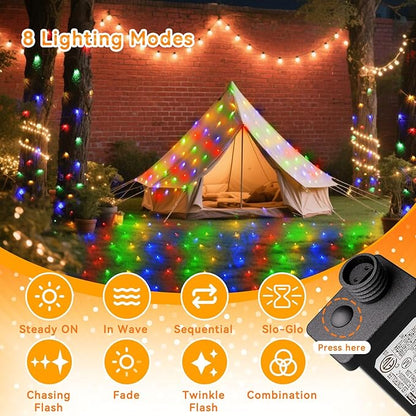 LitHome 14.8FT x 5FT Led Christmas Net Lights Outdoor, 300 LED Multicolor Christmas Net Lights for Bushes Connectable, 8 Modes Colorful Giant Mesh Light Green Wire for Yard, Garden, Party, Tree Decor