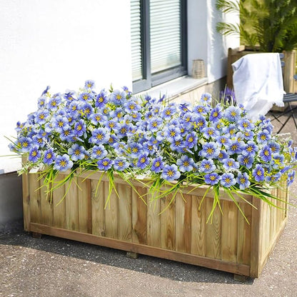 36pcs Faux Plants Outdoor, Uv Resistant Artificial Plants Outdoor Fake Flowers Plants Plastic Greenery Shrubs for Outside Window Box Garden Patio Porch Home Decor (Mixed Blue)