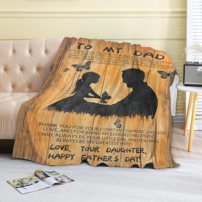 Father's Day Fleece Blanket - 40x50in Dad from Daughter Birthday Heartfelt Message Throw Blankets,Soft Cozy Lightweight, Ideal for Bed Living Room Home Rustic Decor and Men Gifts