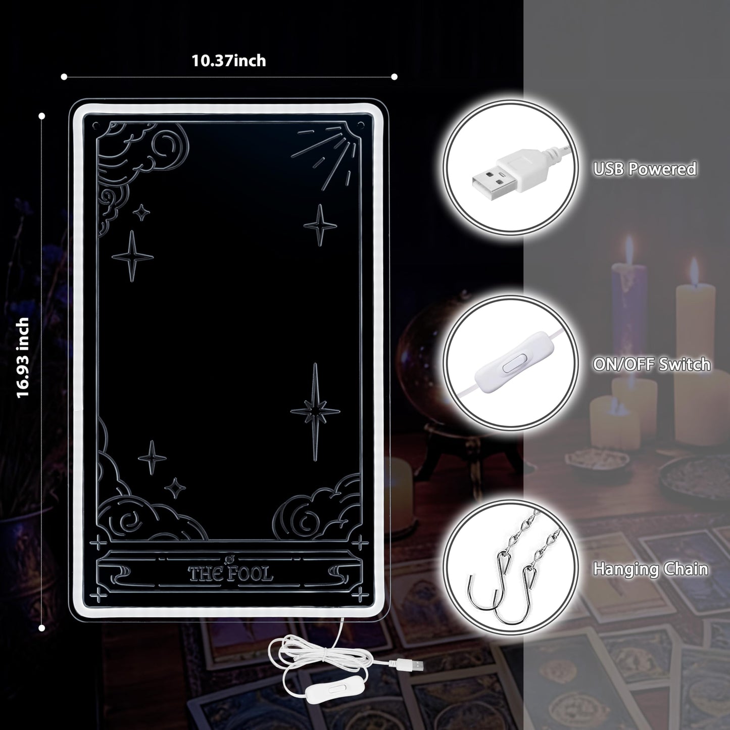 Kavaas Tarot Mirror Neon Sign - Cold White Mystical LED Neon Light for Occult Room Wall Decor, Witchy Art Spiritual Room Decor, Best Gifts for Fortune Teller, Tarot Enthusiast