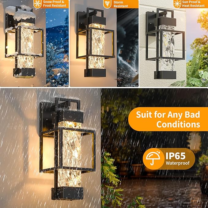 2 Pack Dusk to Dawn Outdoor Porch Light Fixtures Wall Mount, 14'' Dimmable Exterior Lighting for Outside, Waterproof Wall Lantern Lamps, Black Sconce Coach Lights for House, Garage (Bulbs Included)
