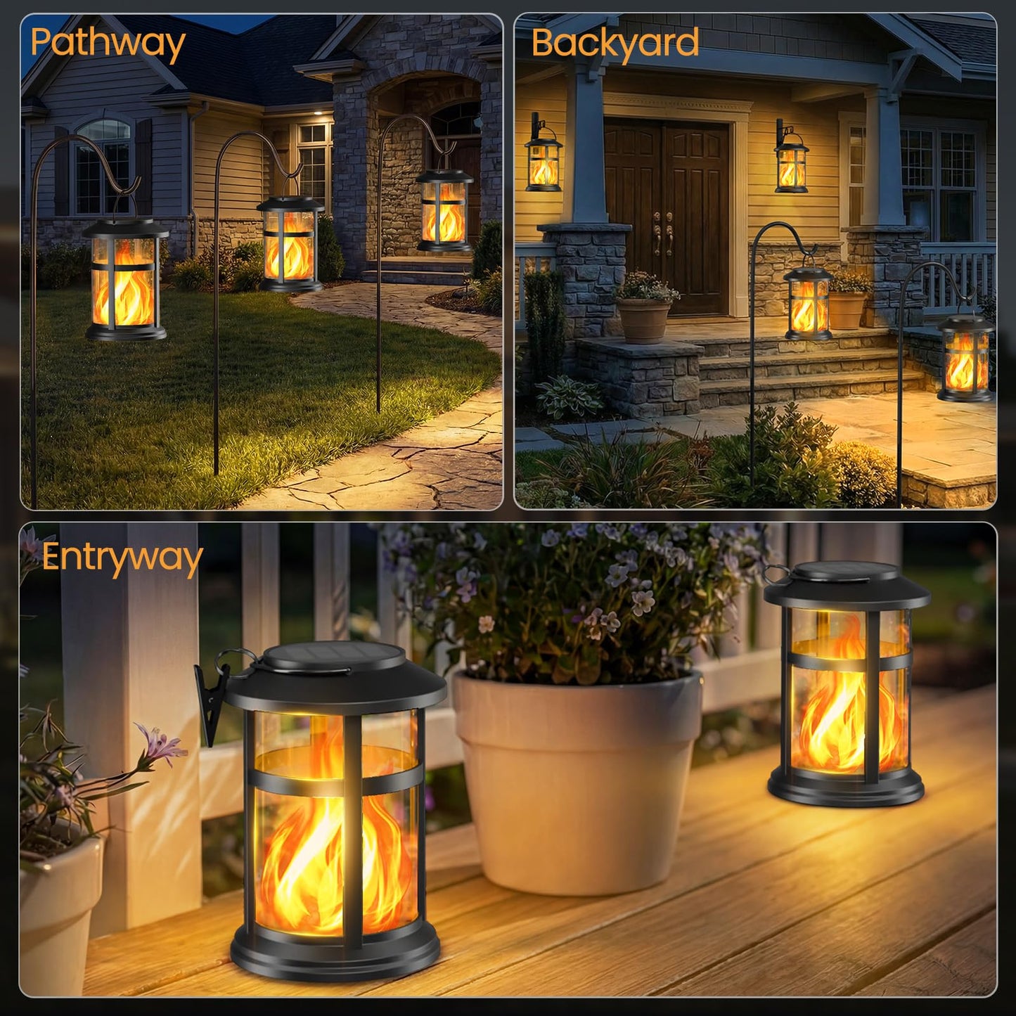 Otdair 6 Pack Solar Lanterns Outdoor Waterproof, Upgraded Flickering Flame Hanging Solar Lights for Outside, Solar Powered Lantern for Patio Yard Garden Porch Decor, Gift for Mom Housewarming