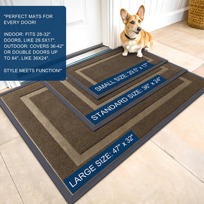 OLANLY Front Door Mat Indoor Outdoor Entrance, Waterproof All-Season, All-Weather Doormat, Sturdy Natural Rubber, Fade Resistant, Low Profile, Easy Clean Patio Porch Entryway Mat, 29.5x17, Brown