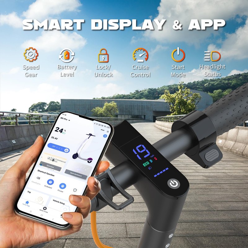 Electric Scooter for Adults, Max Speed 19 MPH, Up to 15 Miles Range, 350W Motor Adult E-Scooter, 8.5" Solid Tire, Foldable Scooter with Dual Braking, Smart APP, Light Control for Campus, Commuter