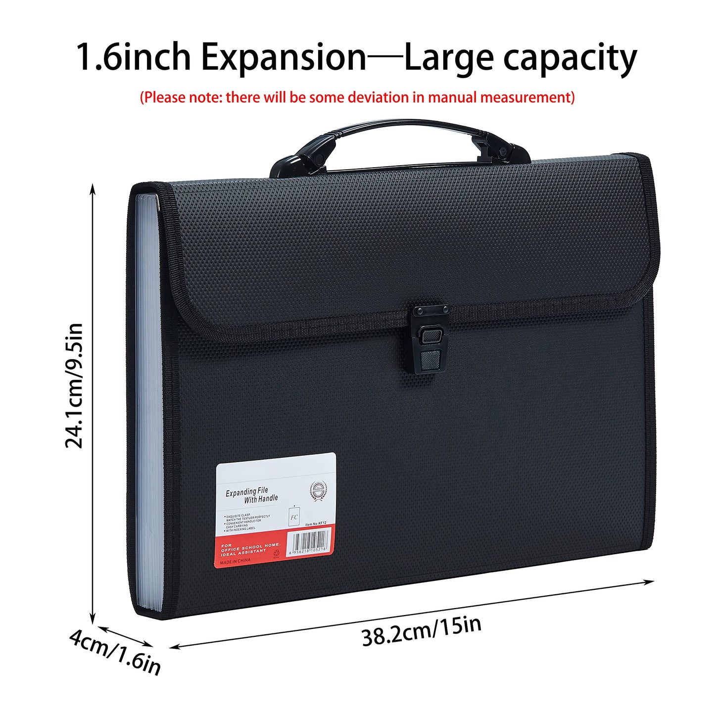 Legal Size 13 Pocket Accordian File Organizer Expanding File Folder for FC A4 Paper, Briefcase File Case with Durable Handle & Buckle Closure for School Home & Business (Black-2)