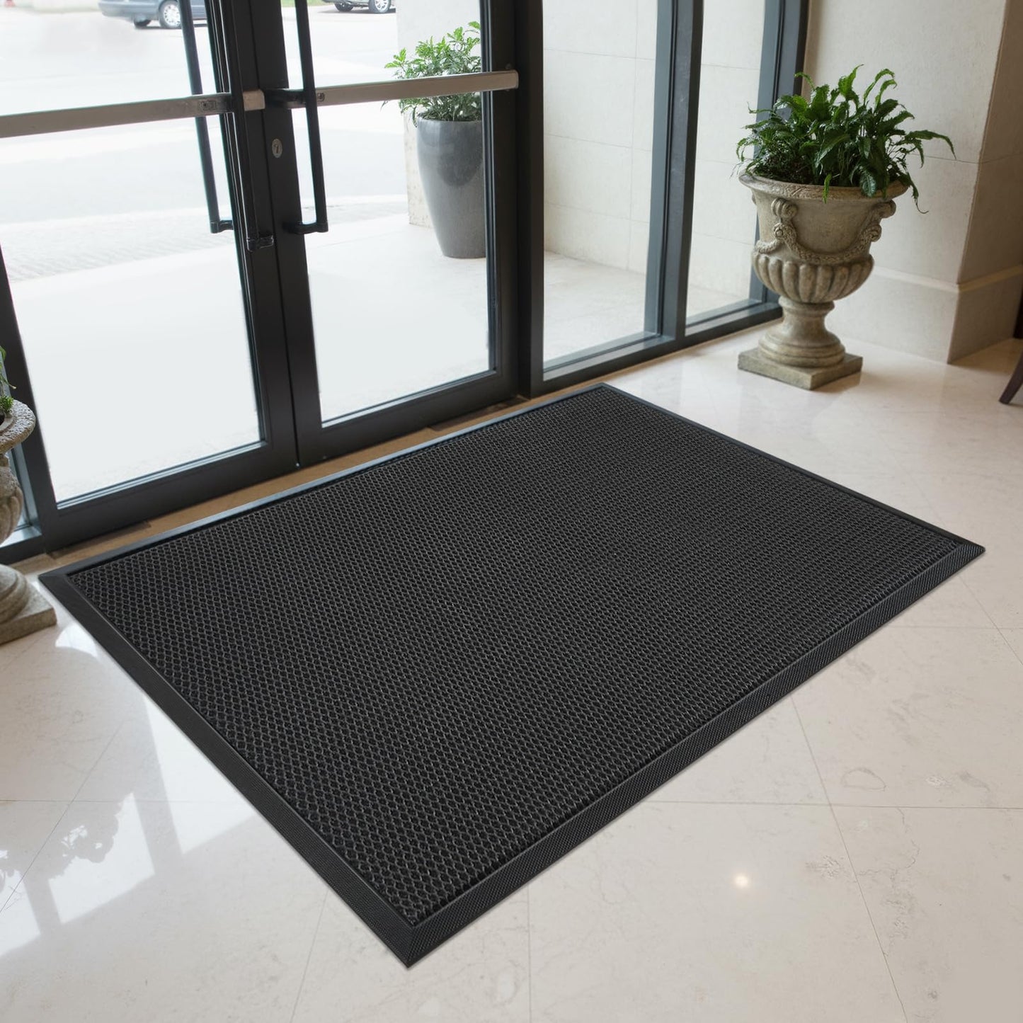 TANYOYO 3'x4' Commercial Floor Rubber Entrance Mat, Mesh Heavy Duty Door Carpet, Non-Slip Dirt Trapper Mat for Mudroom, Garage, Barbershop & High Traffic Areas, Black