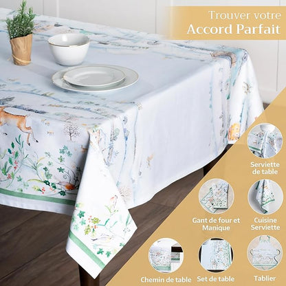 Maison d' Hermine Table Cloth Rectangle Table 100% Cotton 60 x 90 Inches Fall Tablecloth Reusable Everyday Use for Thanksgiving Christmas Decorations Dining Farmhouse Party (Snowy World)