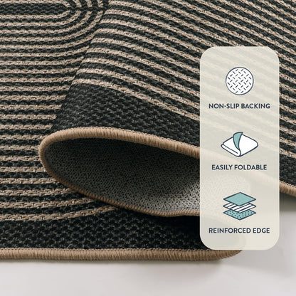 Lahome Modern Rainbow Easy Jute Carpet, Washable 5x7 Area Rugs for Living Room Patio Black Farmhouse Indoor Outdoor Rugs, Contemporary Natural Non Slip Floor Carpet for Office RV Backyard