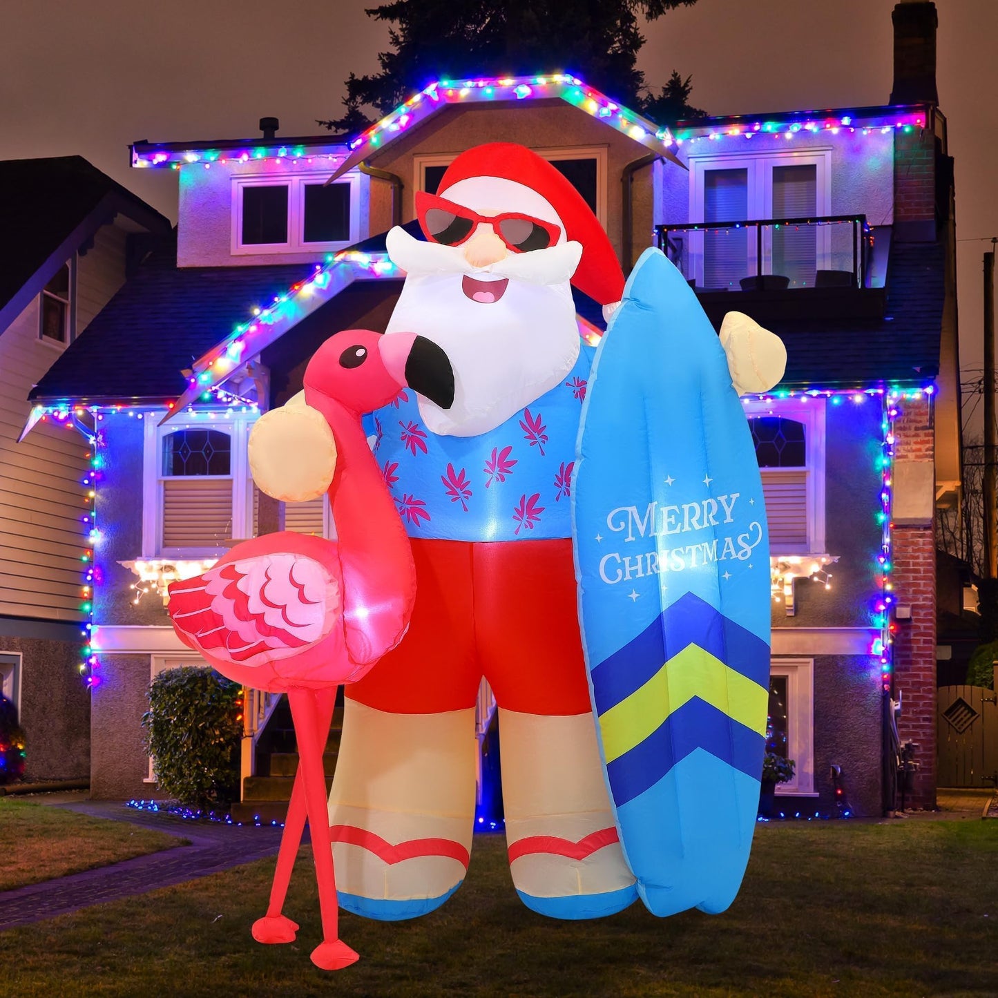 Vivantia Christmas in July Inflatable Summer Christmas Decorations 6.5 Ft Santa Claus Decoration Outdoor with Air Blower LED Lights Blow Up Garden Decor for Summer Christmas Beach Yard Party Supplies