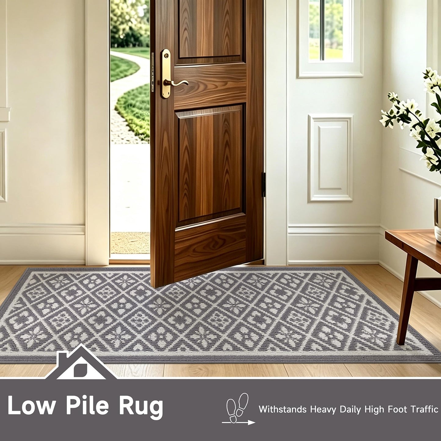 Ileading Hallway Runner Rug 2x10 ft,Washable Indoor Grey Entryway Carpet with Non Slip Rubber Backing,Low Pile Heavy Duty Kitchen Floor Mat for Entrance & High Traffic Areas