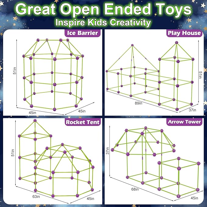 V-Opitos 140 Pack Glow in The Dart Fort Building Kits for Kids Age 4 5 6 7 8+ Years Old STEM Building Toys for DIY Castles Tunnels Ideal Christmas Birthday Gifts for Boys &amp Girls