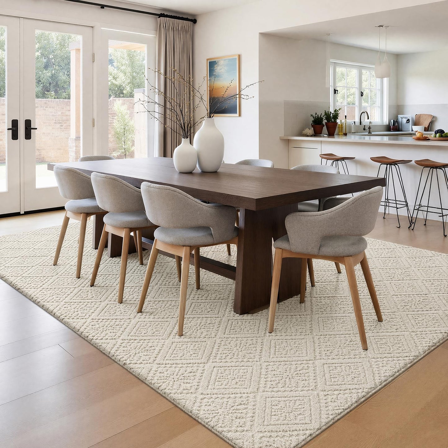 U'Artlines 6x9 Beige Washable Area Rug for Living Room, Soft Fluffy High Low Textured Carpet, Modern Neutral Geometric Non Slip Rugs for Bedroom Dining Room Kids Room