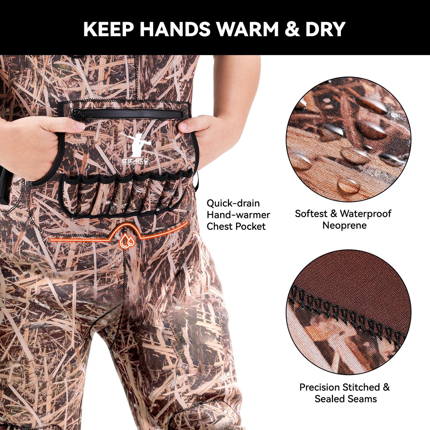 GearOZ Duck Hunting Waders for Men, Waterproof Bootfoot Chest Wader Insulated Neoprene Camo Waders with Boot Hanger for Fishing, Waterfowl Hunting Breathable Hunter Waders Weighters, Size 10