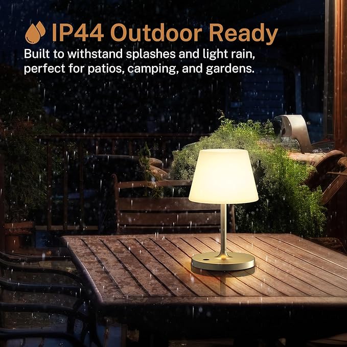 Outdoor Battery Operated Table Lamp & Power Bank - 5000mAh Rechargeable Battery Powered, Touch Dimmable, 3 Color Temperatures, IP44 Waterproof Lamp Light for Home, Patio Use - 9.6 In Modern Brass