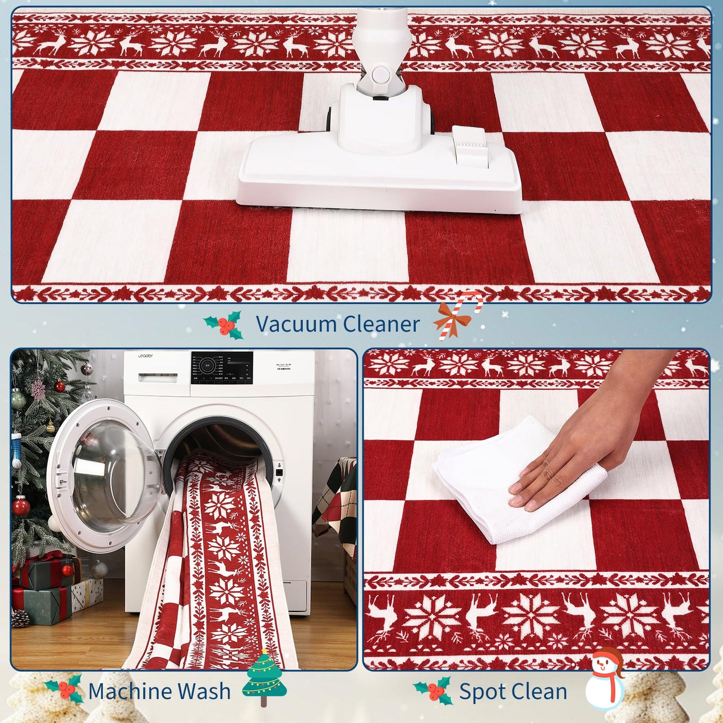 Garvee 4x6 Rugs for Living Room, Checkered Christmas Rugs for Holiday Decor, Non Slip Low Pile Washable Rug for Kitchen, Entryway, Bedroom, Red