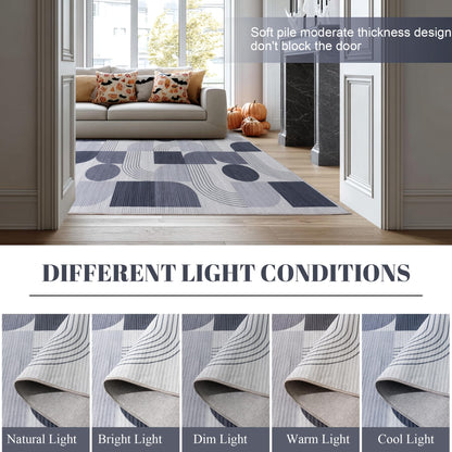 QDUIDU Large Machine Washable 4x6 Area Rug, Soft Modern Geometric Abstract Grey Rugs for Bedroom Living Room, Non-Shedding Faux Wool Indoor Throw Floor Carpet for Office Entryway Dining Room Decor