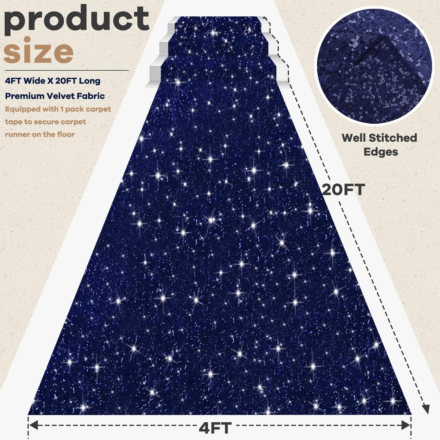 ROMANKAS Glitter Aisle Runner for Wedding Ceremony Navy Blue Aisle Runner 4ftx20ft Event Carpet Aisle Runners Sequin Aisles Runner Shimmer Carpet Runners for Party Baby Shower Bridal Reception Decor