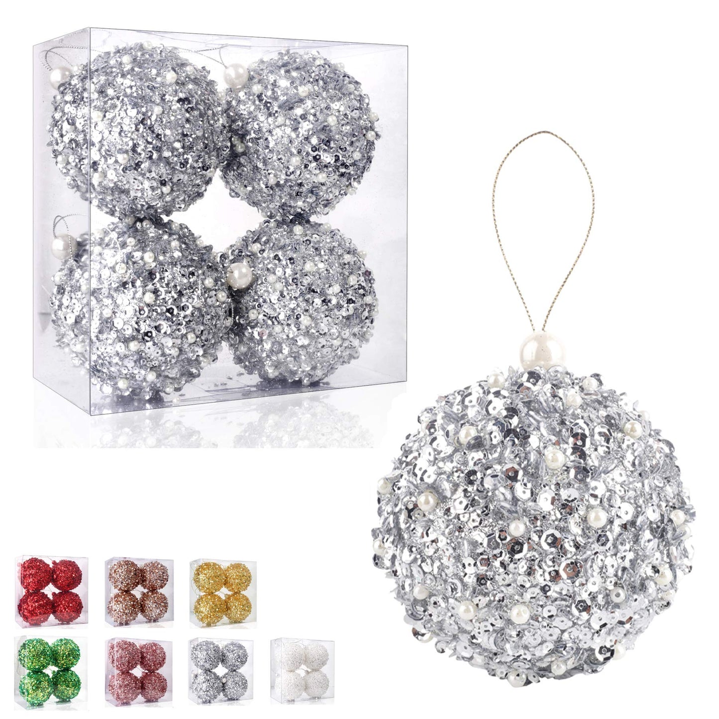 ZHANYIGY 4.25" Silver Shatterproof Christmas Ball Ornaments, 4pc Set for Xmas Trees and Holiday Decor