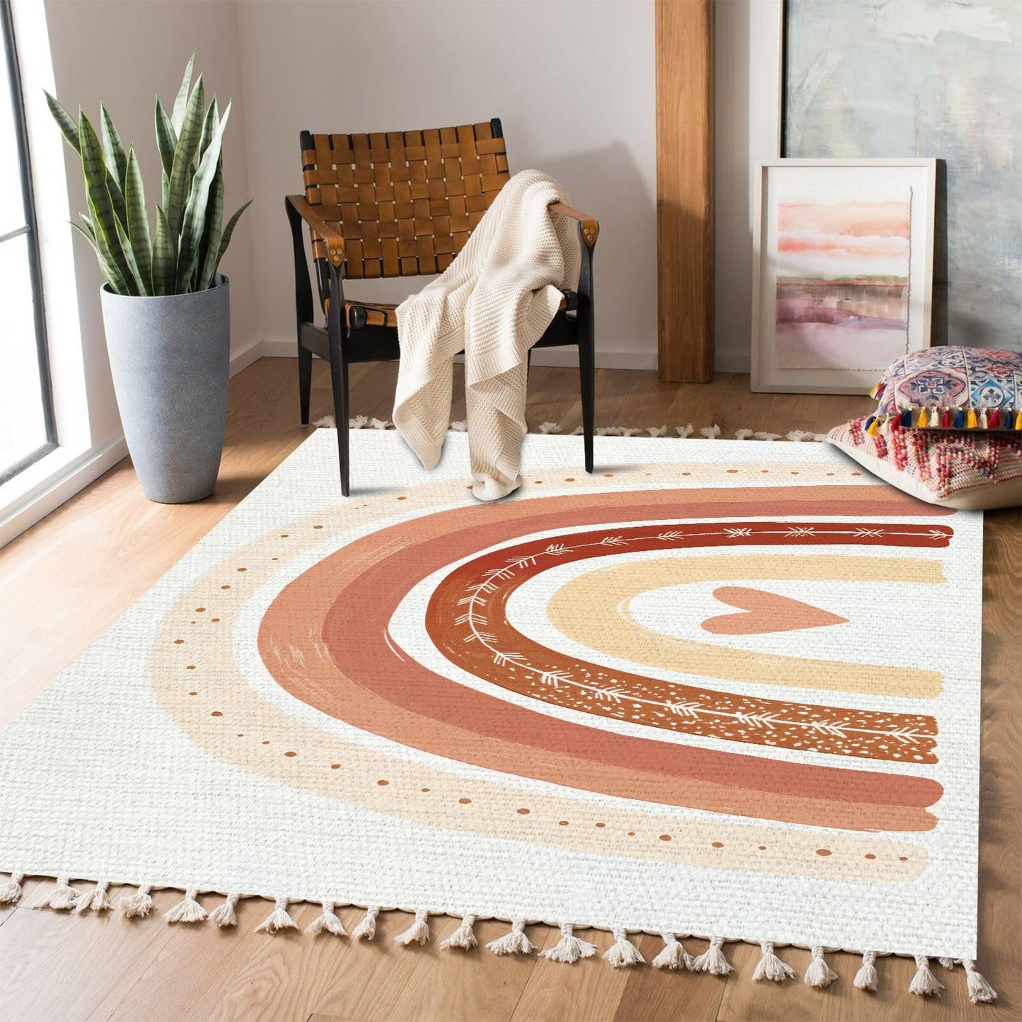 JBNJANKDAV Boho Rug Scandinavian Nursery Rainbow Print for Playroom with Neutral Area Carpet Patio Hallway Runner Mat Pad Minimalist Home Decor Living Room Bedroom Indoor Outdoor, Multi3, 90x150cm