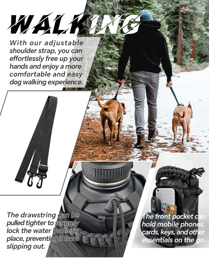 DEFUNX 64 Oz Water Bottle Sleeve - Water Jug Holder with Strap Cross-Body Bottle Carrier with MOLLE System Tactical Military Style Bag Camo Black
