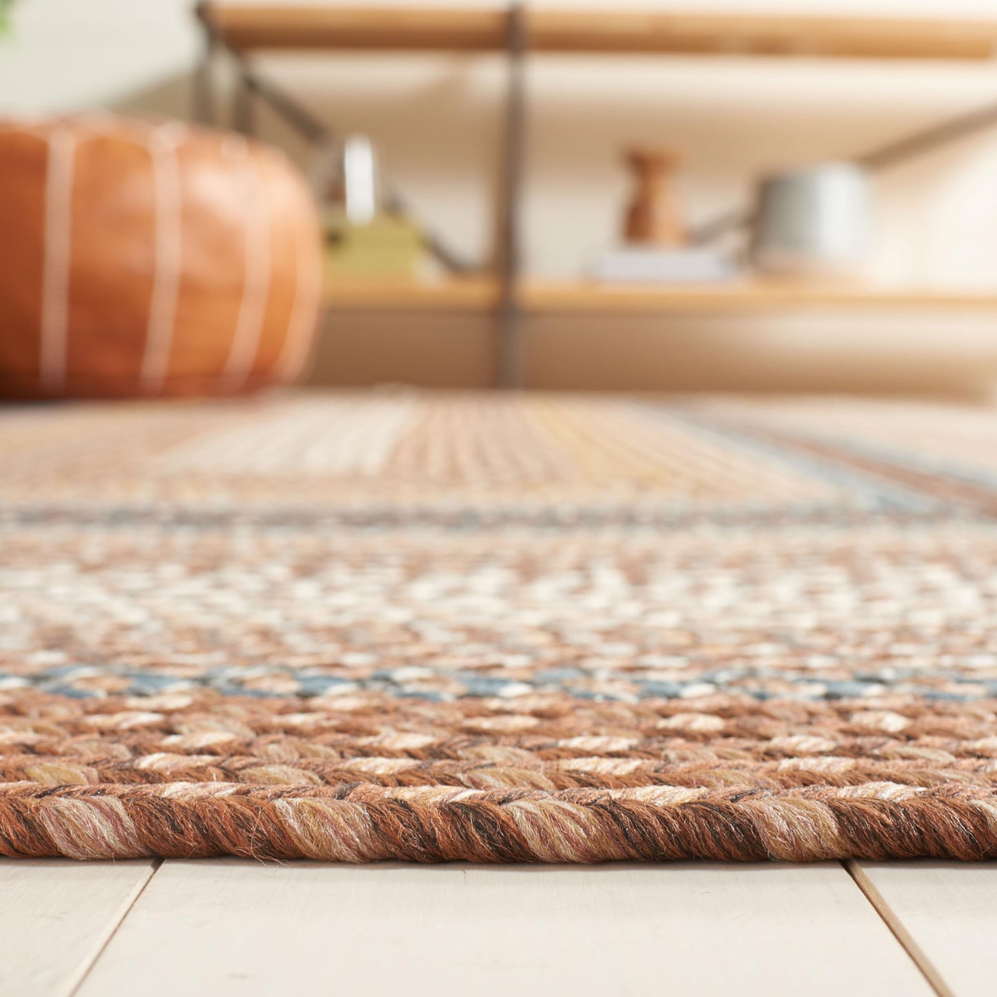 SAFAVIEH Washable Rug Outdoor Braided Collection - 7'x 10', Brown & Multi, Handmade & Reversible, Non-Shedding & Easy to Clean, Ideal for Patio, Backyard, Mudroom (BRD313A)