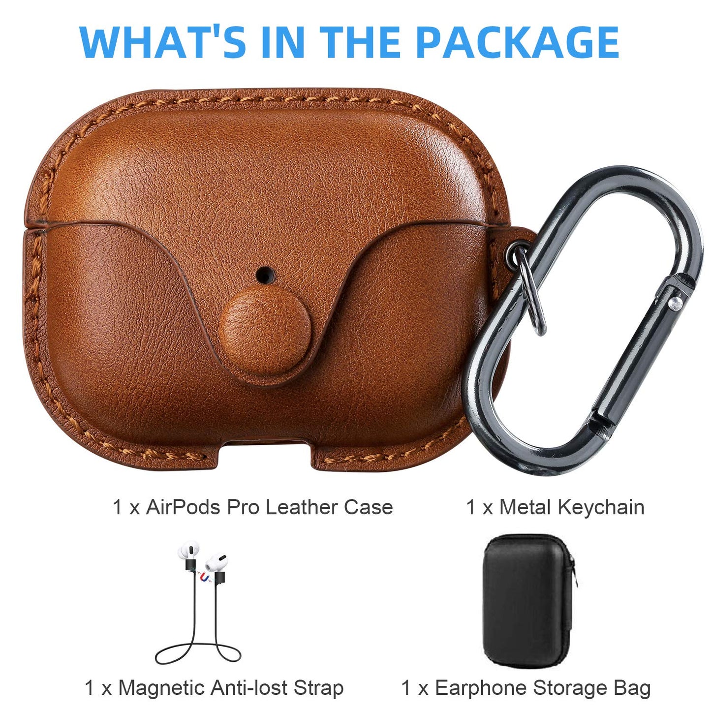 Maxjoy for AirPods Pro 2 Case Leather, Airpods Pro Leather Case Cover with Keychain Airpod Strap Compatible with Apple Airpod Pros 2nd Generation 2023 2022/AirPods Pros 2019 (Front LED Visible), Brown