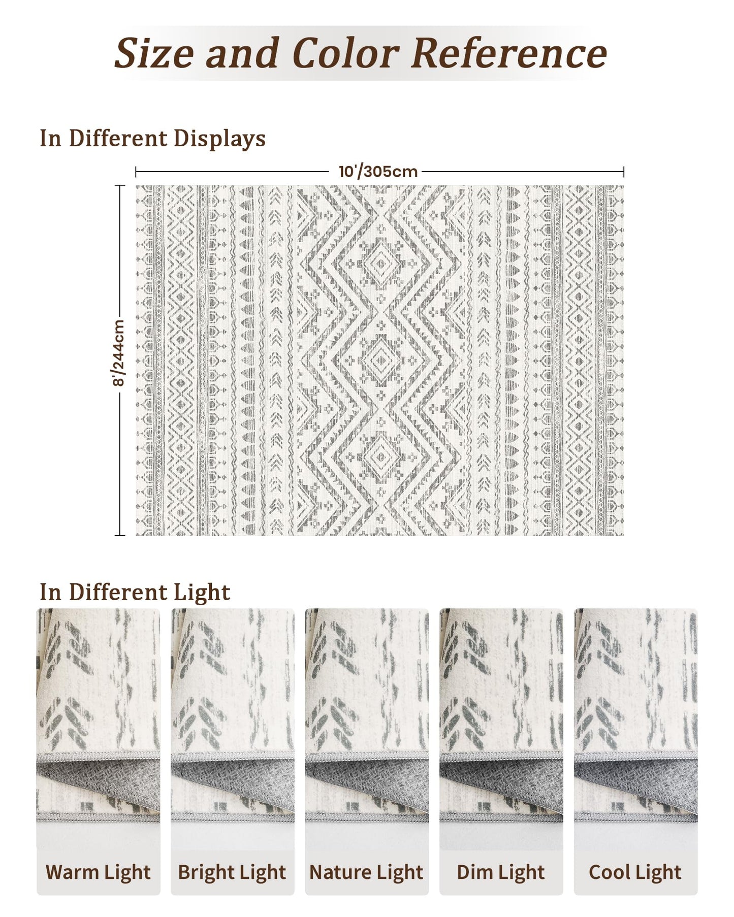 Miukiki 8x10 Area Rug for Living Room Moroccan Washable Rugs Non Slip Indoor Floor Carpet Foldable Large Soft Area Rug for Dining Room Bedroom with Low Pile(Grey,8'x10')