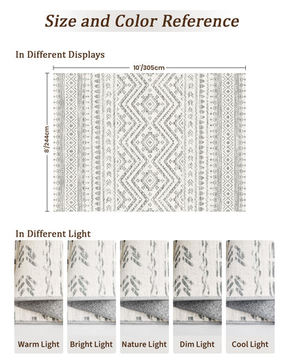 Miukiki 8x10 Area Rug for Living Room Moroccan Washable Rugs Non Slip Indoor Floor Carpet Foldable Large Soft Area Rug for Dining Room Bedroom with Low Pile(Grey,8'x10')