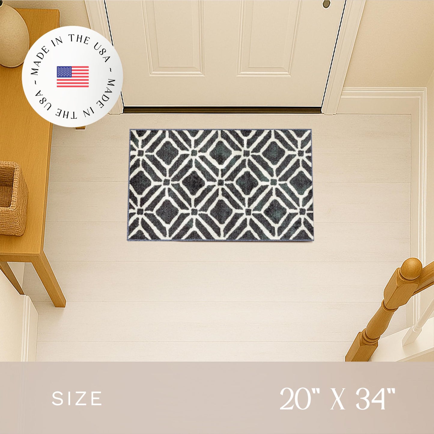 Maples Rugs Moderna Geometric Area Rugs – Made in USA – Washable, Non Slip Indoor Carpet for Entryway, Foyer, Kitchen, and Bathroom, 20" x 34", Dark Blue