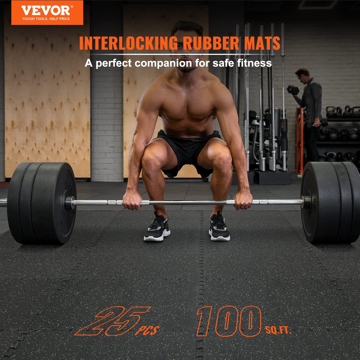 VEVOR 0.56Inch 100sq.ft Exercise Equipment Mats, 25 Tiles Upgraded Rubber Top with High Density EVA Foam, Interlocking Gym Flooring for Home Gym, 25 x 25In Gym Mats, Puzzle Workout Mats, Black & Gray