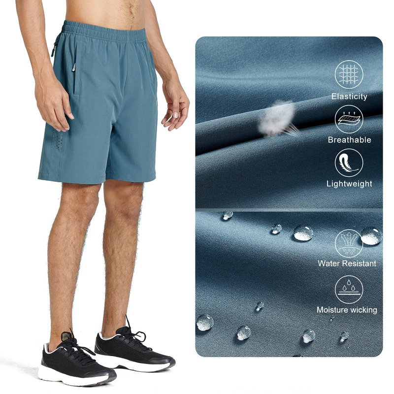 NORTHYARD Men's Athletic Running Shorts Gym Workout 7"/9"/5" Quick Dry Lightweight Sports Basketball Tennis 3 Zipper Pockets Greyblue XL