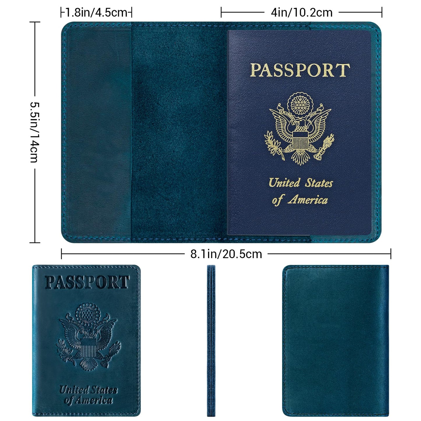BIAOTIE Premium Leather Passport Holder Covers, Rfid Travel Wallet Passport Document Holder, Travel Essentials Wallet Cover Case for Men and Women (Blue)