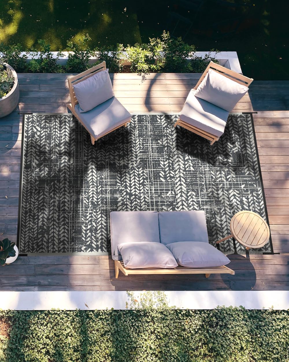 MontVoo Outdoor Rug 8x10 Waterproof-Patio Rug Mat Outdoor RV Camping Picnic Beach Mat Plastic Straw Rugs Outside Outdoor Area Rugs for Balcony Deck Backyard Grey