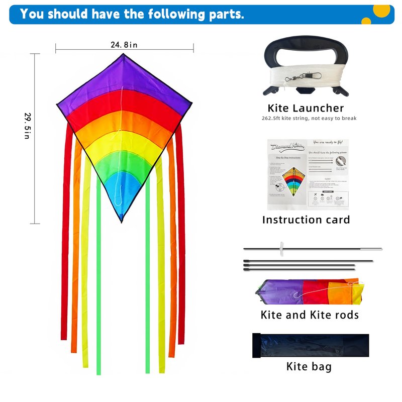 Colorful Diamond Kite, Fiberglass Frame for Kids & Adults Outdoor Fun