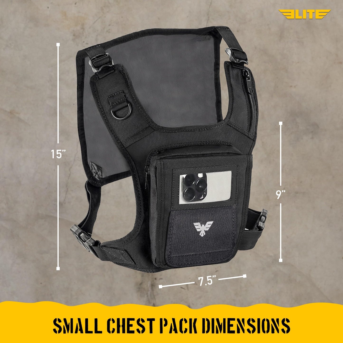 Elite Sports Running Vest w/Phone Holder for Men/Women, Reflective Lightweight Chest Pack w/Touch Friendly Phone Sleeve, Camera Pocket - Chest Rig for Hiking, Trail, Marathon, Camping