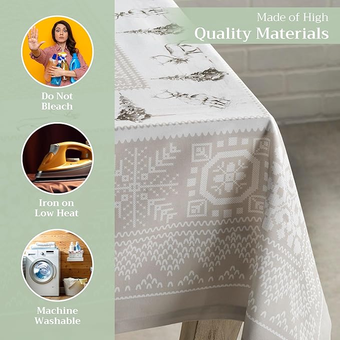 Maison d' Hermine Table Cloth Square Table 100% Cotton 60 x 60 Inches Fall Tablecloth Reusable Everyday Use for Thanksgiving Christmas Decorations Dining Farmhouse Party (Cozy Christmas)
