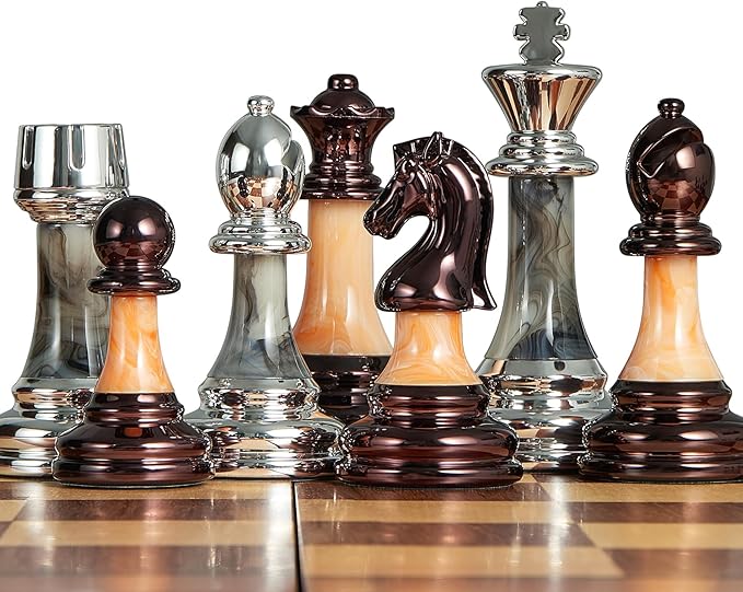 Vamslove Heavy Weighted Acrylic Chess Pieces Only with Leather Base-3.5'' King with Storage Slots-Extra 2 Queens-34 Staunton Tournament Chessmen for Chess Set or Replacement of Missing Pieces