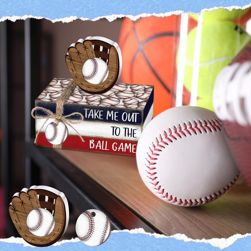 Baseball Decorations - 5 Pcs Mini Wooden Centerpieces for Farmhouse Tiered Tray | Sport Party Decor 2026
