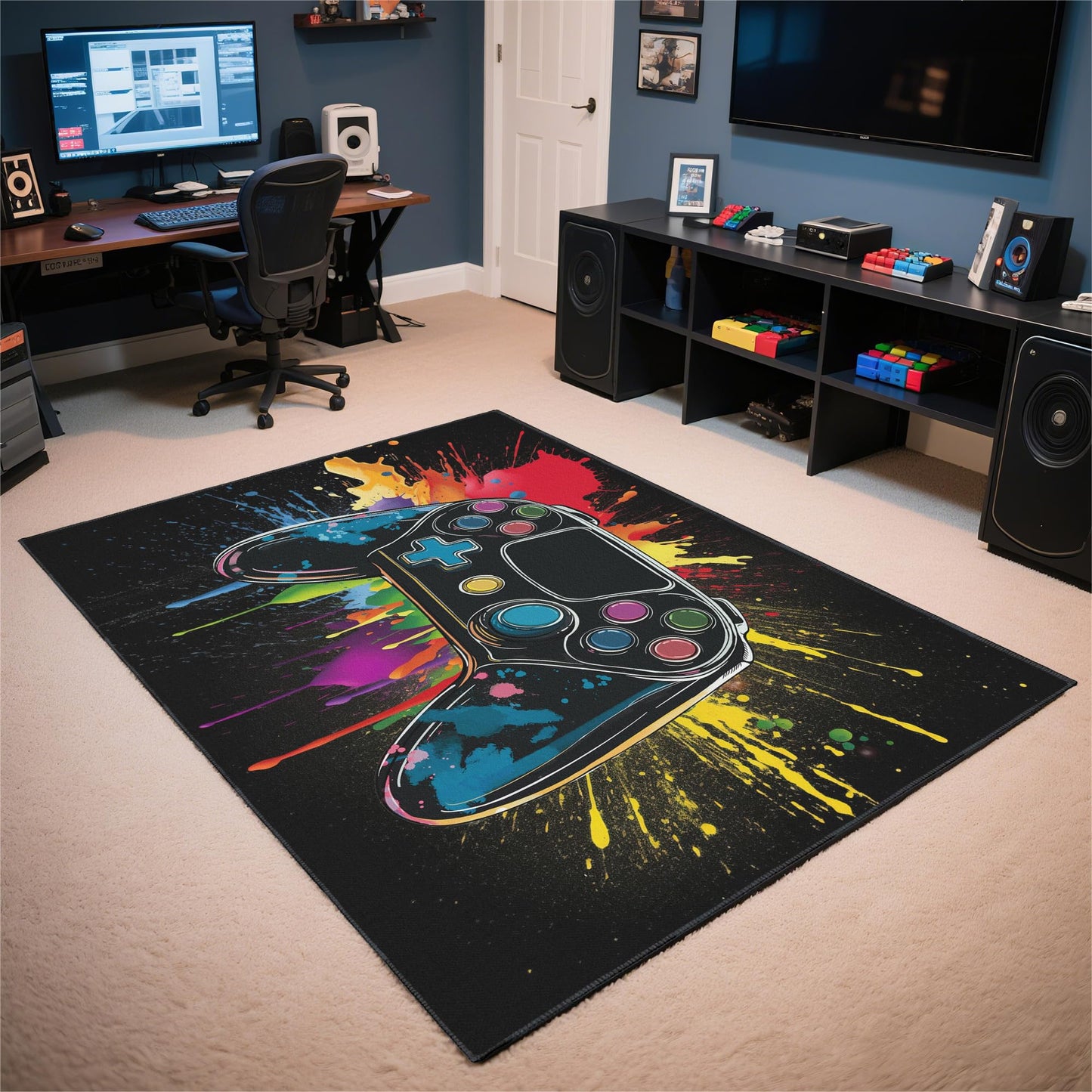 Vesocro Gaming Rug for Room,3x5 ft Non-Slip Cool Gamer Rugs for Bedroom Livingroom and Game Room Decor