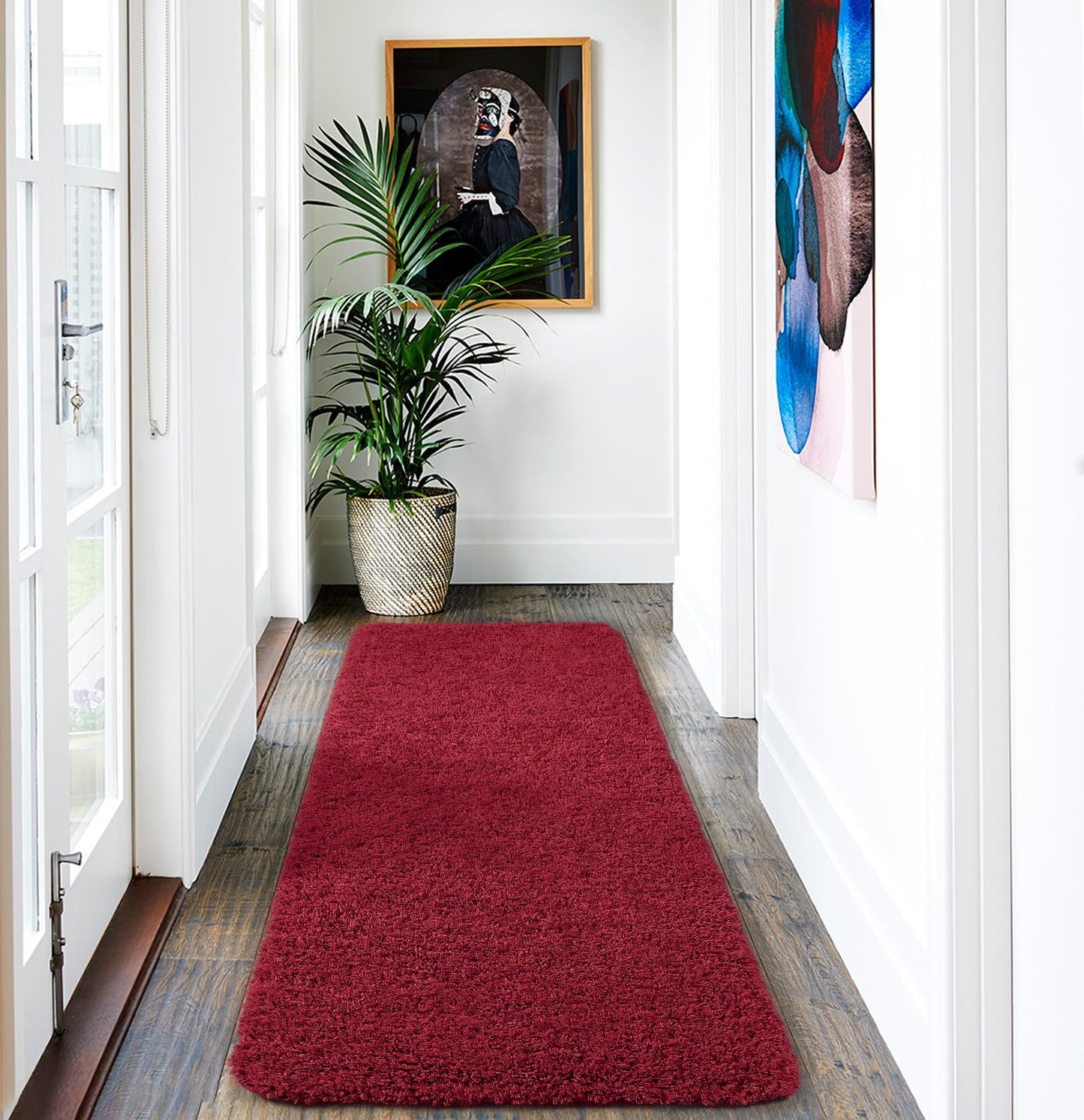 AROGAN Luxury Long Bathroom Runner Rug, 24x60 Inch Thick Soft and Absorbent Microfiber Non Slip Bath Mat, Rubber Backing Christmas Bath Rugs Carpets, Washable Plush Mats for Shower Floor, Red